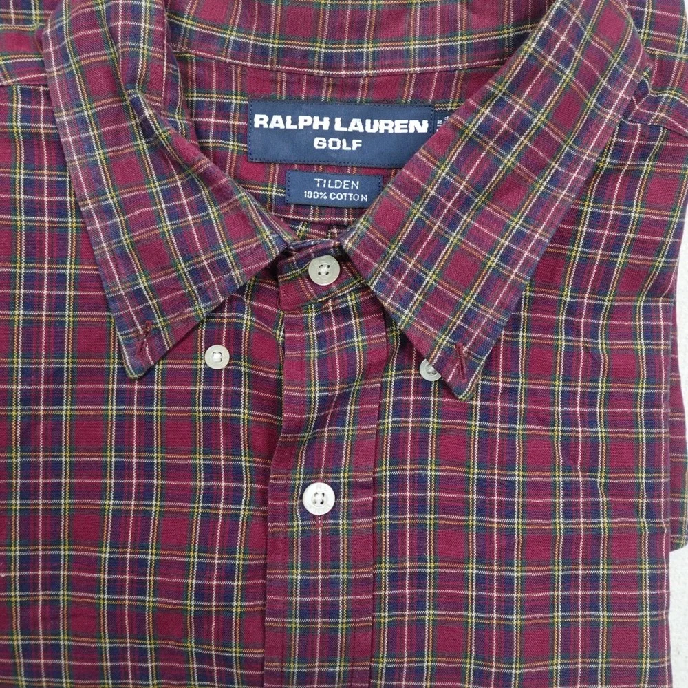 Ralph Lauren Golf Tilden Button Down Shirt XXL Red Plaid Tartan Long Sleeve Y2K - Picture 9 of 10